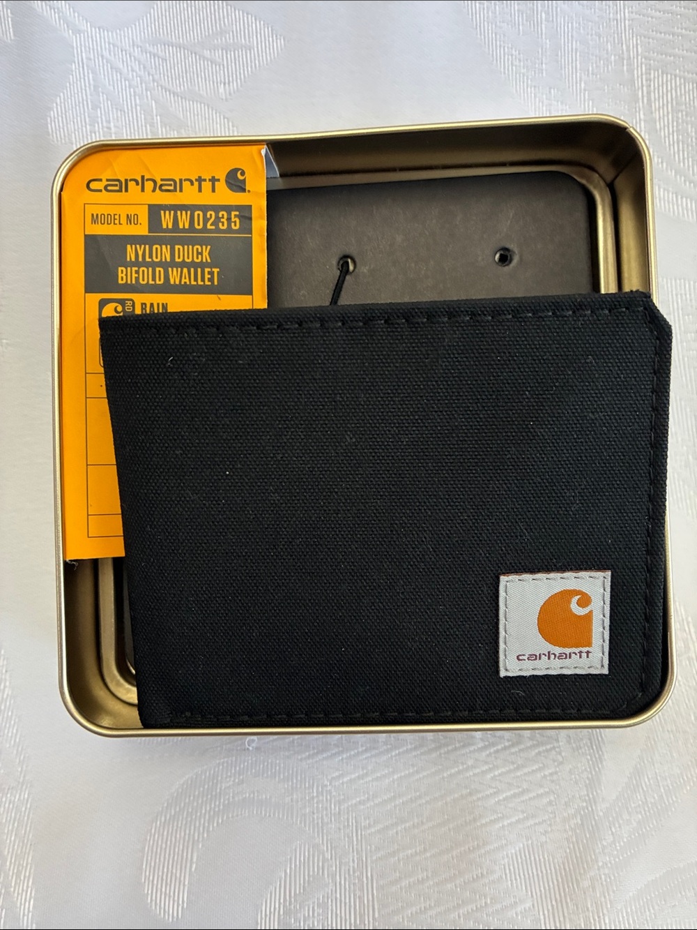 Carhartt Black Bifold Wallet with Orange Logo Patch